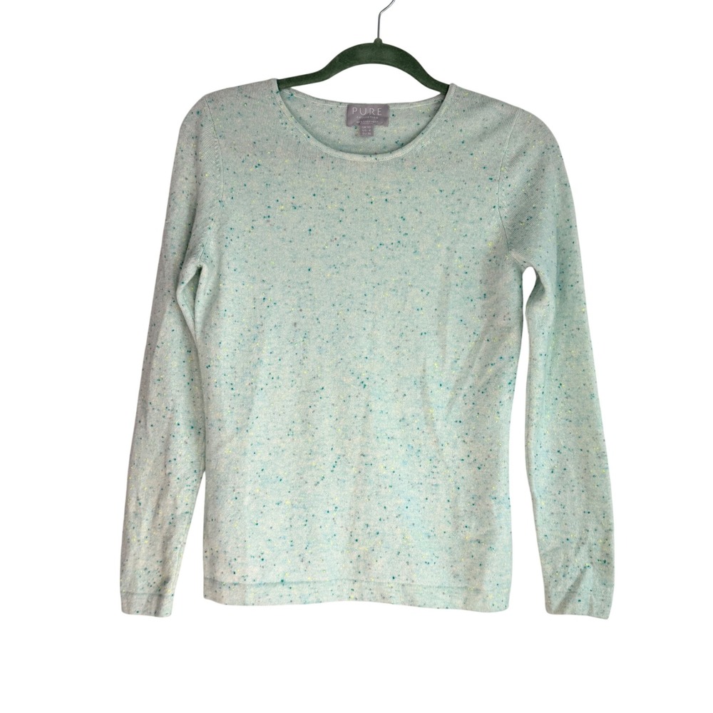 Pure Collection 100% Cashmere Sweater Womens US 4 Green Confetti Speckled Luxury